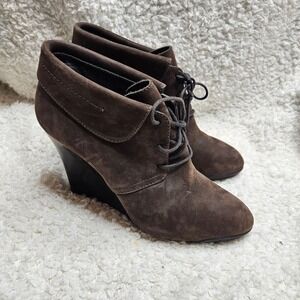 Tod's Dark Brown Leather Laceup‎ Wedge Ankle Booties sz 39.5